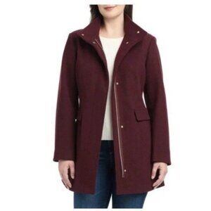 Vince Camuto Women's XL Burgundy Long Pea Coat Polyester Blend JCK0217